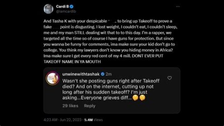 
What did Tasha K say about Takeoff? Cardi B lashes out at YouTuber on social media 